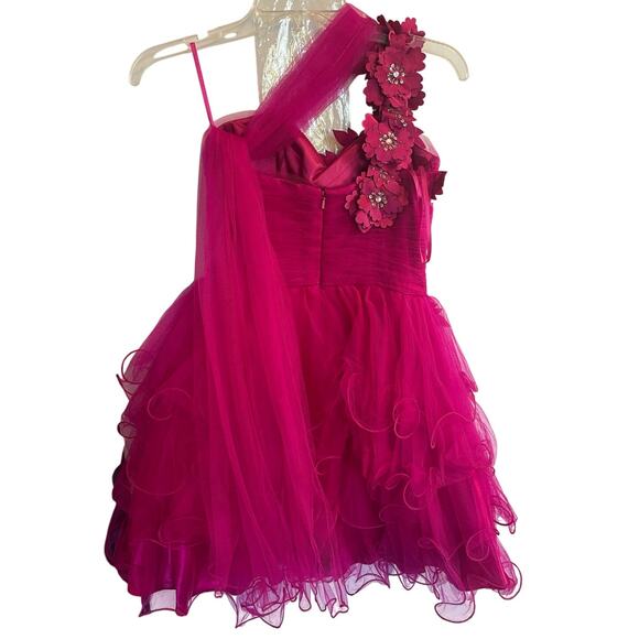 Cinderella Women's Size 4 Fuchsia Pink Short Ruffled Floral Statement Dress - Picture 2 of 3